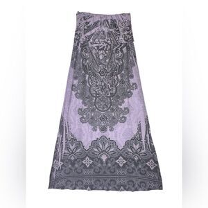 Casa Lee purple boho maxi skirt y2k fold over waist paisley abstract art sz M